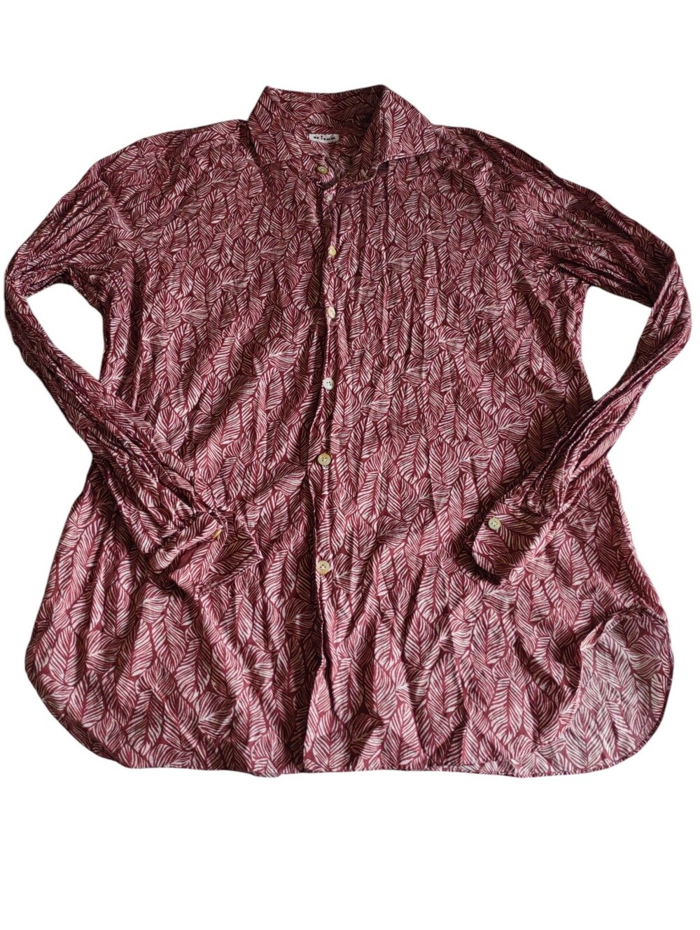 Kiton Size 17 Red Foliage Leaf Printed Shirt
